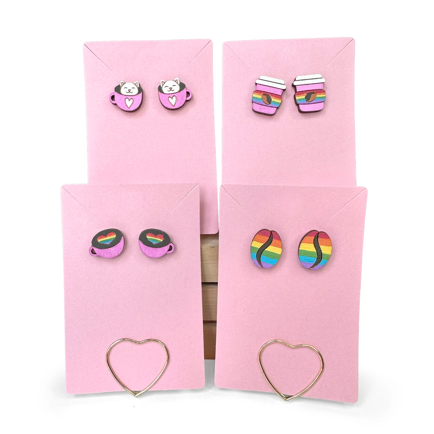 Wood Stud Earrings, Hand-Painted Pride