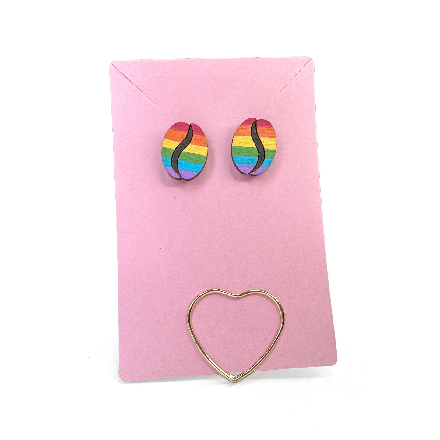 Wood Stud Earrings, Hand-Painted Pride