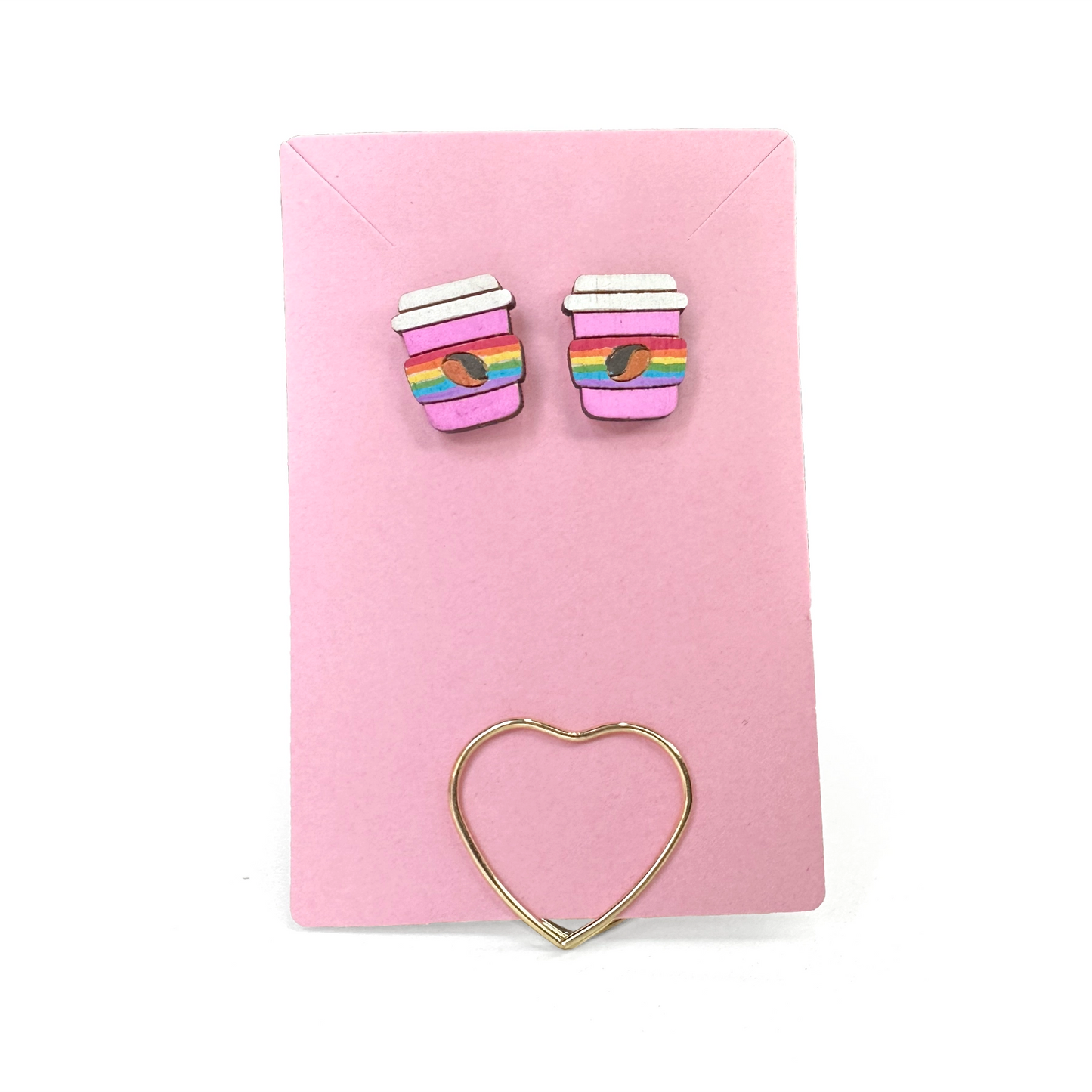Wood Stud Earrings, Hand-Painted Pride