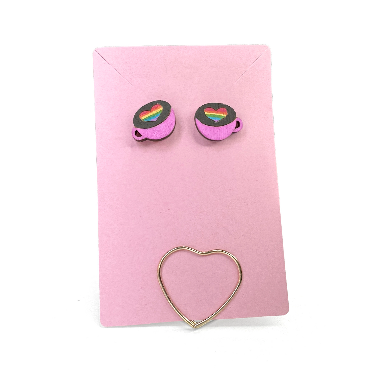 Wood Stud Earrings, Hand-Painted Pride